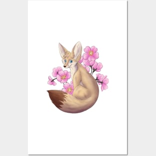 Fennec Fox Cherry Blossoms Pink Pink Flowers Posters and Art